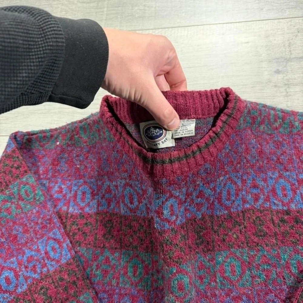 Vintage 90s autumn striped‎ cool design, pullover sweater size large